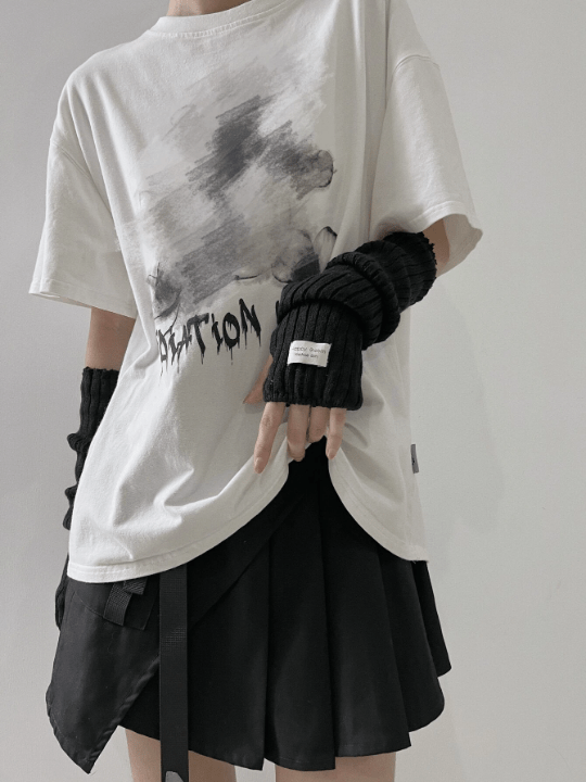 1 Pair Arm Warmers With Fabric Label Decor For Women, Ideal For Everyday, Dating, Home And Outdoor Use With Punk Rock And Y2k Element - Lolli World Marketplace