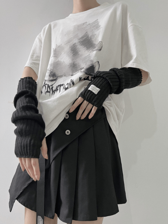 1 Pair Arm Warmers With Fabric Label Decor For Women, Ideal For Everyday, Dating, Home And Outdoor Use With Punk Rock And Y2k Element - Lolli World Marketplace