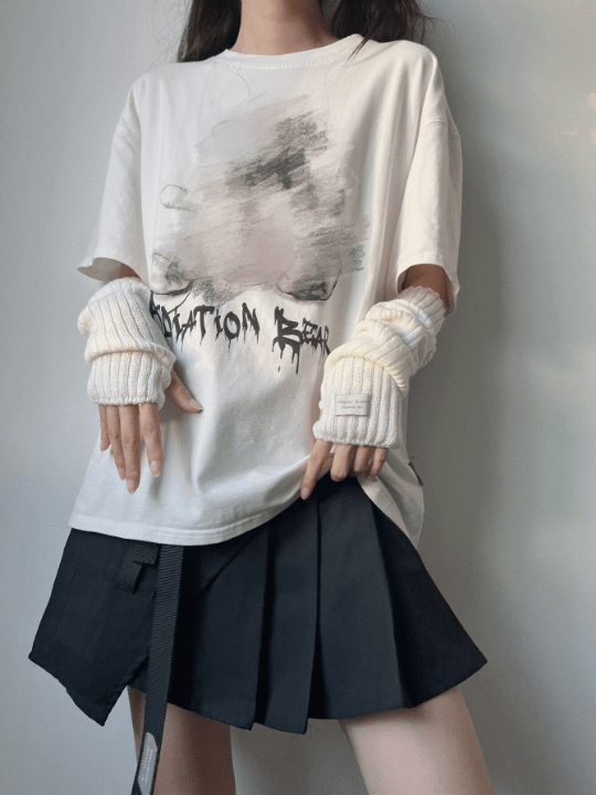 1 Pair Arm Warmers With Fabric Label Decor For Women, Ideal For Everyday, Dating, Home And Outdoor Use With Punk Rock And Y2k Element - Lolli World Marketplace