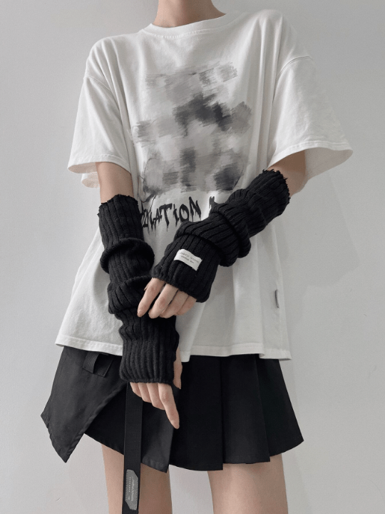 1 Pair Arm Warmers With Fabric Label Decor For Women, Ideal For Everyday, Dating, Home And Outdoor Use With Punk Rock And Y2k Element - Lolli World Marketplace
