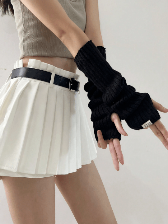 1 Pair Arm Warmers With Fabric Label Decor For Women, Ideal For Everyday, Dating, Home And Outdoor Use With Punk Rock And Y2k Element - Lolli World Marketplace