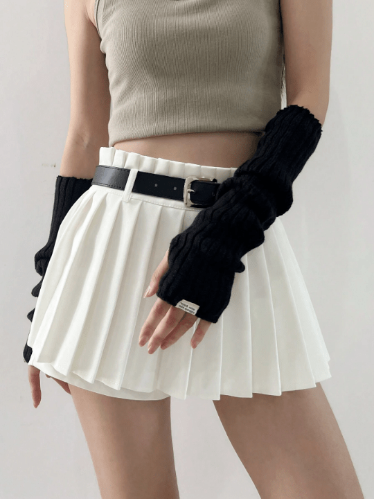 1 Pair Arm Warmers With Fabric Label Decor For Women, Ideal For Everyday, Dating, Home And Outdoor Use With Punk Rock And Y2k Element - Lolli World Marketplace