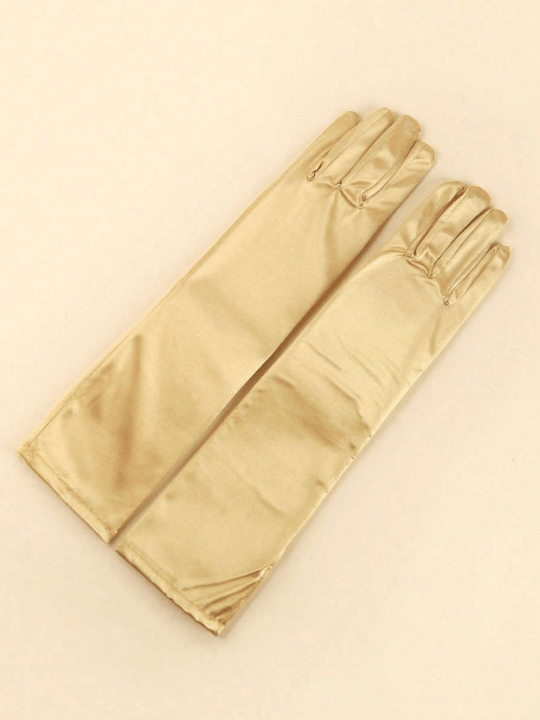 1 Pair Gold Women's Shiny Satin Sexy Evening Party Performance Gloves - Lolli World Marketplace