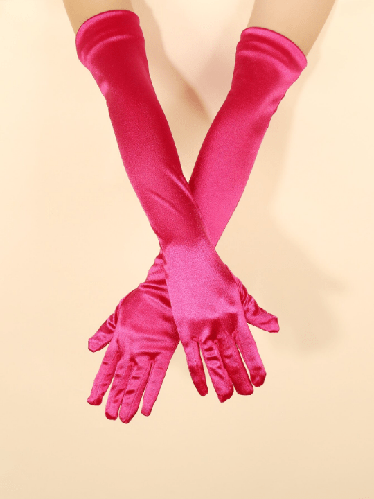 1 Pair Ladies' Fuchsia Long Satin Gloves, Elegant & Simple, Suitable For Daily Dancing Parties And Stage Performances - Lolli World Marketplace