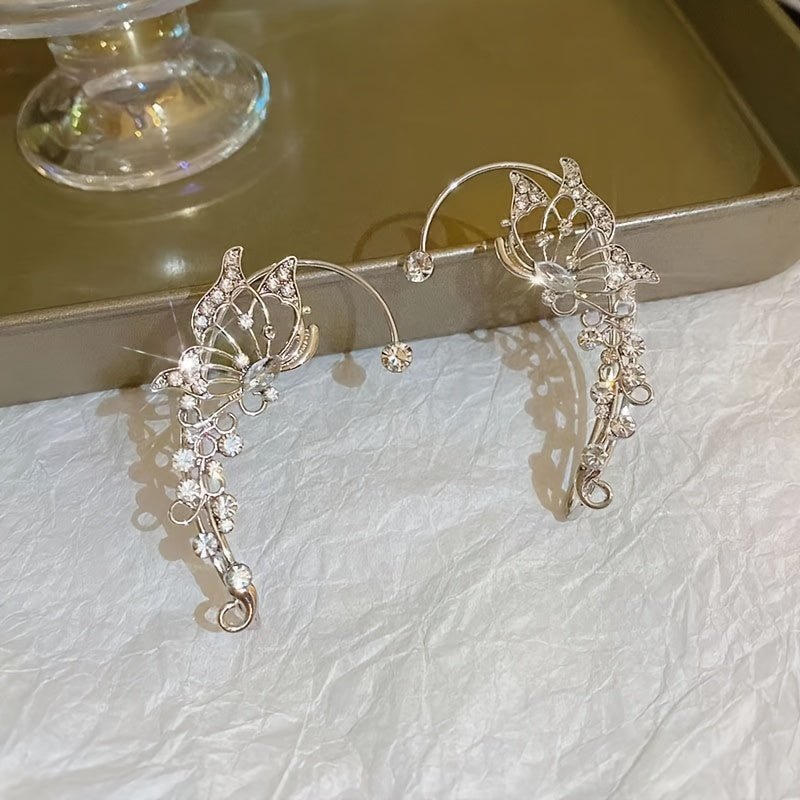 1 Pair Sparkling Butterfly Wing Ear Studs - No - Pierce Clip - On Fantasy Jewelry for Women, Lightweight Fairy - Inspired Accessories for Parties, Role - Play, Daily Wear & Elf Themes, Party Accessories, Fantasy Earrings, Handcrafted Jewelry