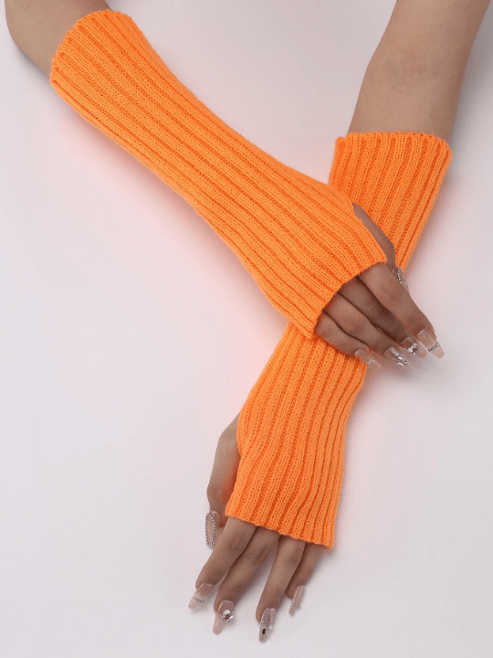 1 Pair Women's Orange Stripe Knitted Arm Warmer With Faux Sleeves, Fashionable And Warm - Lolli World Marketplace
