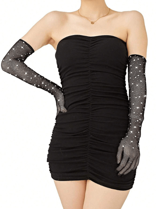 1 Pair Women's Sexy Rhinestone Fishnet Gloves And Arm Warmer, Multicolor - Lolli World Marketplace