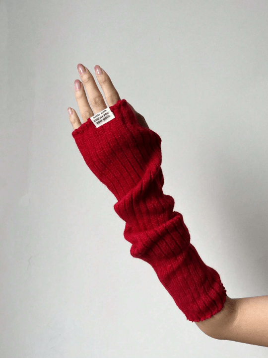 1 Pair Women's Spring/Summer Fashion Y2k Arm Sleeves With Printed Label Decor And Cut - Out Design Gothic/Punk Style Knit Gloves, Suitable For Cosplay/Party/Date/Music Festival - Lolli World Marketplace
