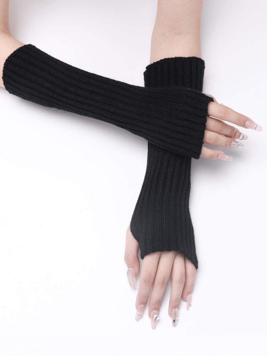 1 Pair Women's Striped Knitted Mid - length False Sleeve Warm Fashionable Knit Half - finger Exposed Arm Sleeves - Lolli World Marketplace