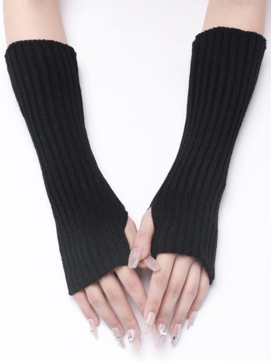 1 Pair Women's Striped Knitted Mid - length False Sleeve Warm Fashionable Knit Half - finger Exposed Arm Sleeves - Lolli World Marketplace