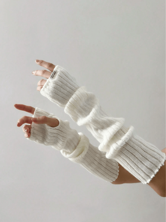 1 Pair Women's Thick Knitted Red Hand Gloves & Arm Warmers With Lolita Y2k Elements & Cute Butterfly Decorative Fingerless Gloves, White Knitted Arm Warmers, Suitable For Winter Warm/going Out/dating/party/christmas, Etc. - Lolli World Marketplace