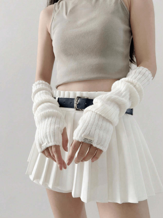 1 Pair Women's Thick Knitted Red Hand Gloves & Arm Warmers With Lolita Y2k Elements & Cute Butterfly Decorative Fingerless Gloves, White Knitted Arm Warmers, Suitable For Winter Warm/going Out/dating/party/christmas, Etc. - Lolli World Marketplace