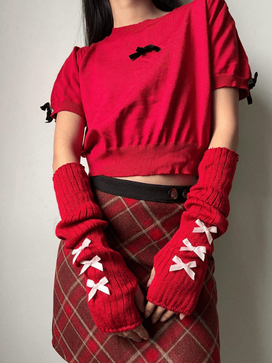 1 Pair Women's Y2k Fashionable Arm Sleeves With Bowknot & Exposed Fingers For Ballet Style, Gothic/Punk Knitted Gloves Suitable For Cosplay/Party/Dating/Music Festival, Spring/Summer - Lolli World Marketplace