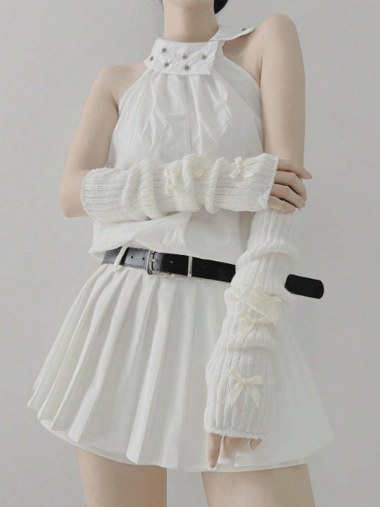 1 Pair Women's Y2k Style Lace Arm Sleeves Butterfly Bowknot Decor Fingerless Gloves, For Gothic/Punk Knitted Mittens, Suitable For Cosplay/Party/Dating/Music Festival - Lolli World Marketplace