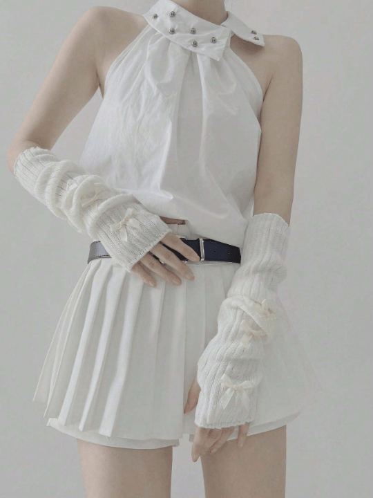 1 Pair Women's Y2k Style Lace Arm Sleeves Butterfly Bowknot Decor Fingerless Gloves, For Gothic/Punk Knitted Mittens, Suitable For Cosplay/Party/Dating/Music Festival - Lolli World Marketplace