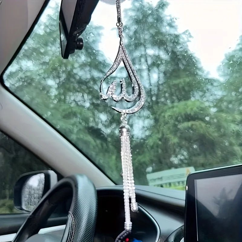 1 piece of droplet shaped metal rhinestone inlaid car ornament, handmade car rearview mirror decoration