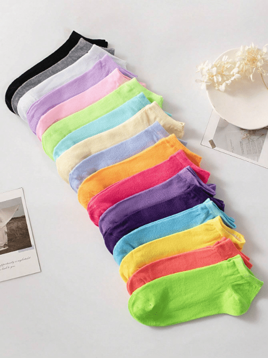 10pairs Women's Candy - Colored Short Socks With Bowknot, Heart & Stripe Pattern, Soft & Comfortable, Suitable For Daily Wear, Random Color - Lolli World Marketplace