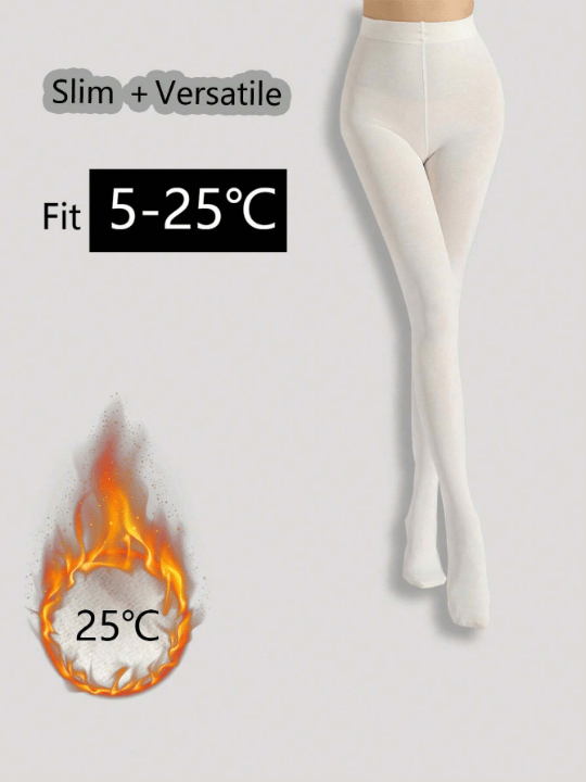 1200D Plush Lined White Tights - Lolli World Marketplace
