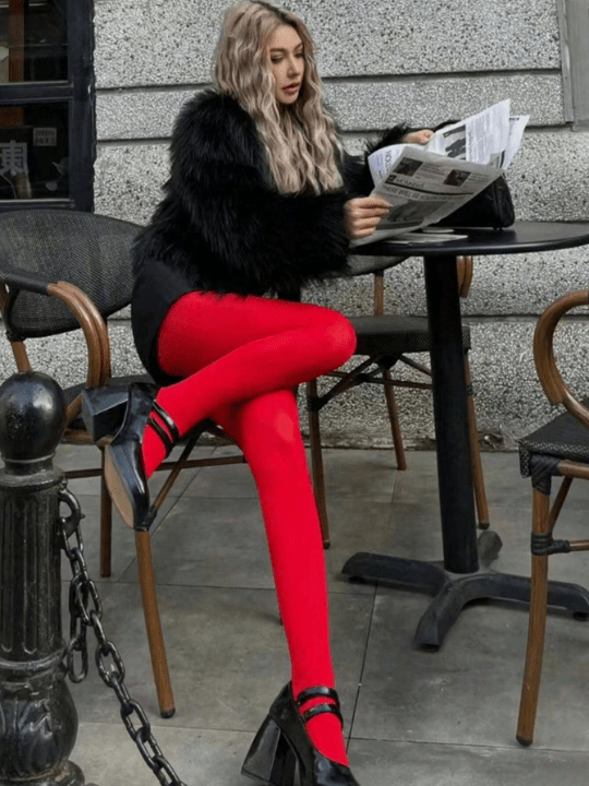 120d Thin Velvet Red Tights For Women, Anti - Hook Silk Pantyhose, Spring/Autumn - Lolli World Marketplace