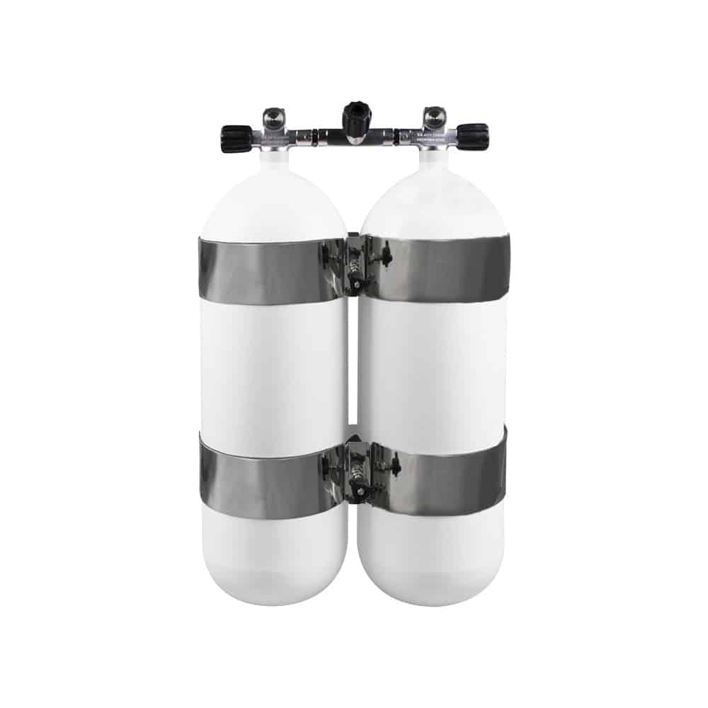 15 Liter Steel Twinset 230 Bar with Manifold with Centre Isolator Valve