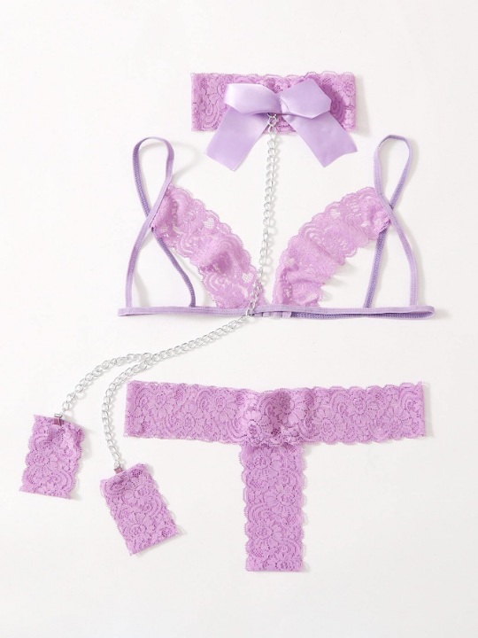 Cut-out Lace Lingerie Set & Choker & Cuffs