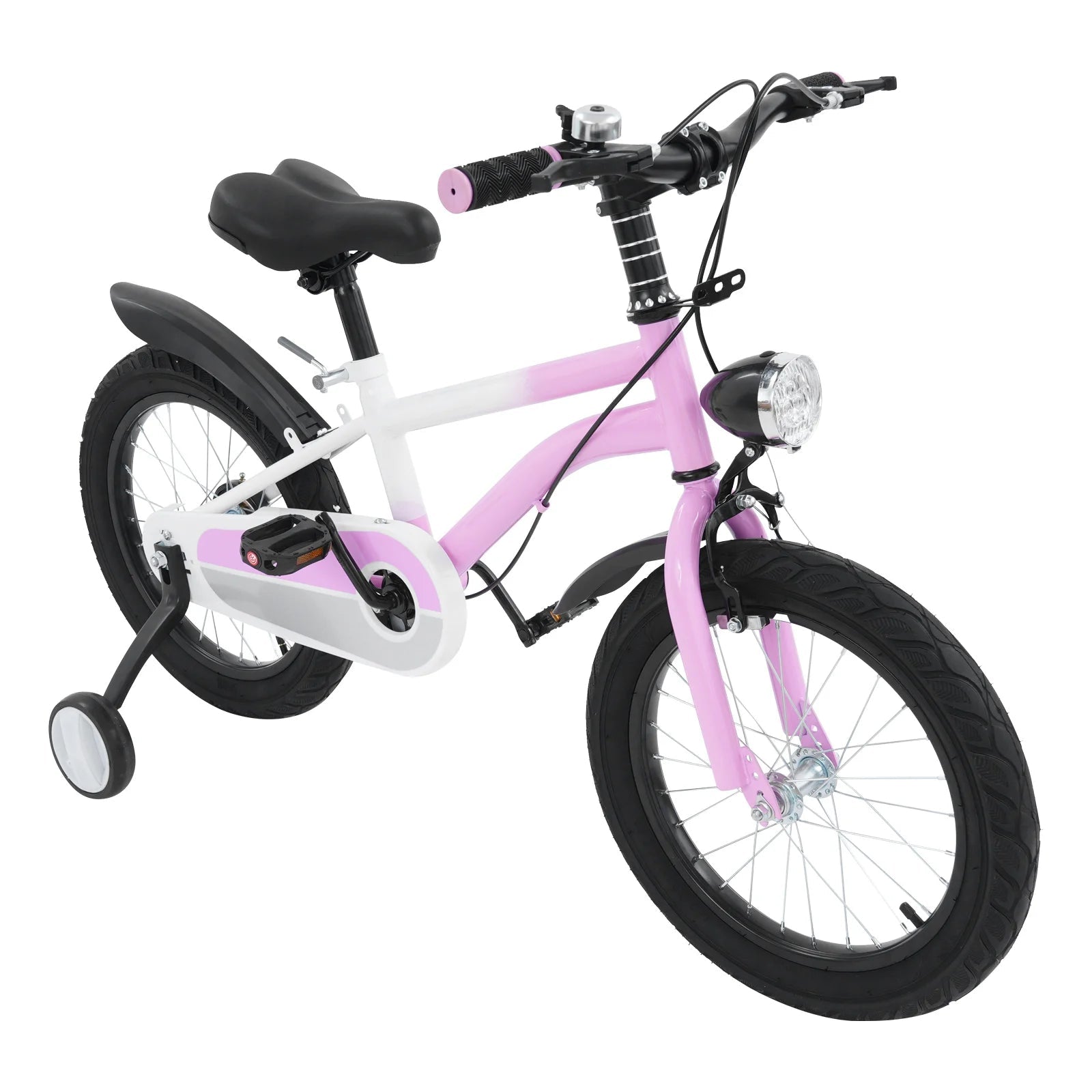 16 Inch Children's Bicycle Carbon Steel Mountain Bike with Auxiliary Wheels & LED Light for 5 - 8 Years Old,Height Adjustable,60Kg