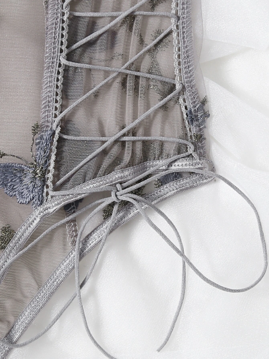 Butterfly Embroidered Mesh Teddy Bodysuit