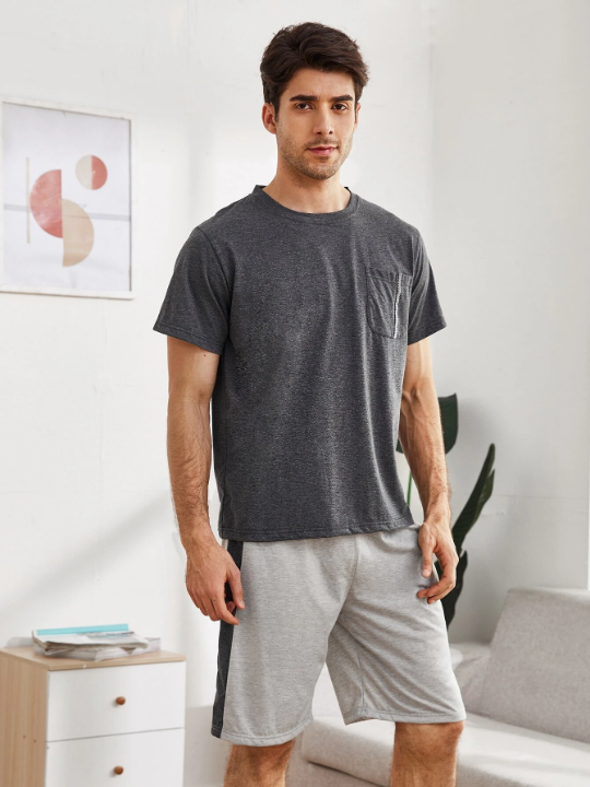 Men Pocket Front Tee With Shorts PJ Set