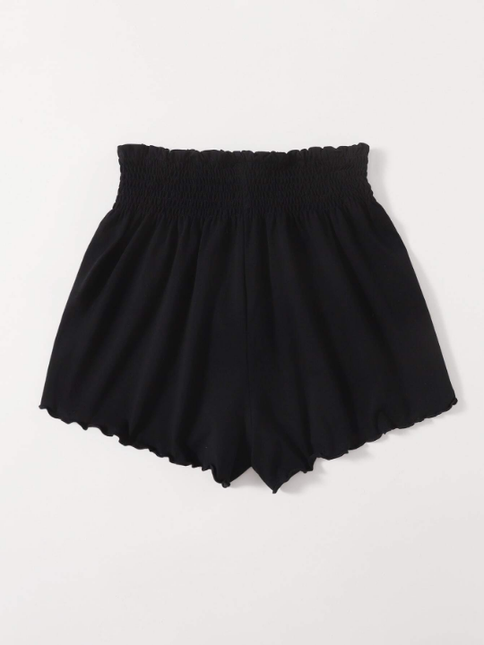 VCAY Shirred Waist Lettuce Trim Shorts