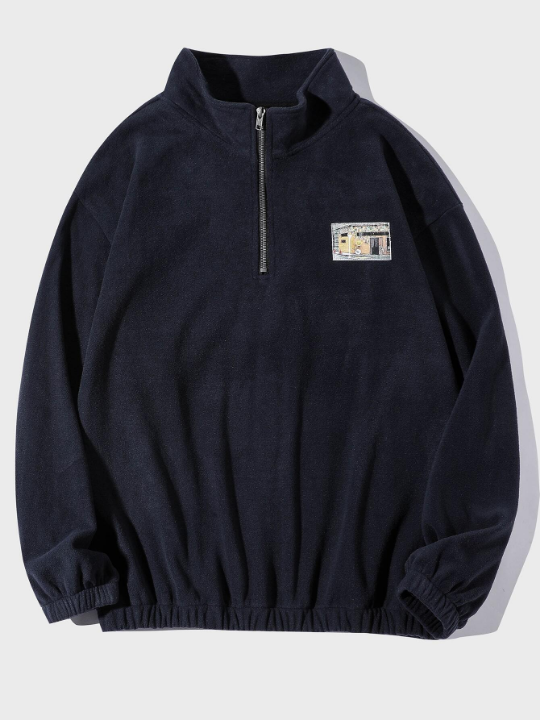 Manfinity Hypemode Men Zipper Front Patched Flannelette Oversize Sweatshirt