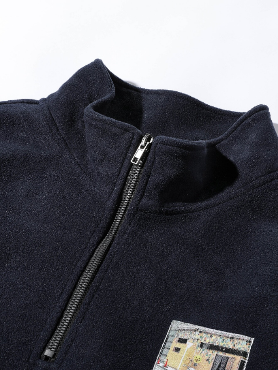 Manfinity Hypemode Men Zipper Front Patched Flannelette Oversize Sweatshirt