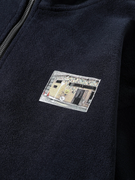 Manfinity Hypemode Men Zipper Front Patched Flannelette Oversize Sweatshirt