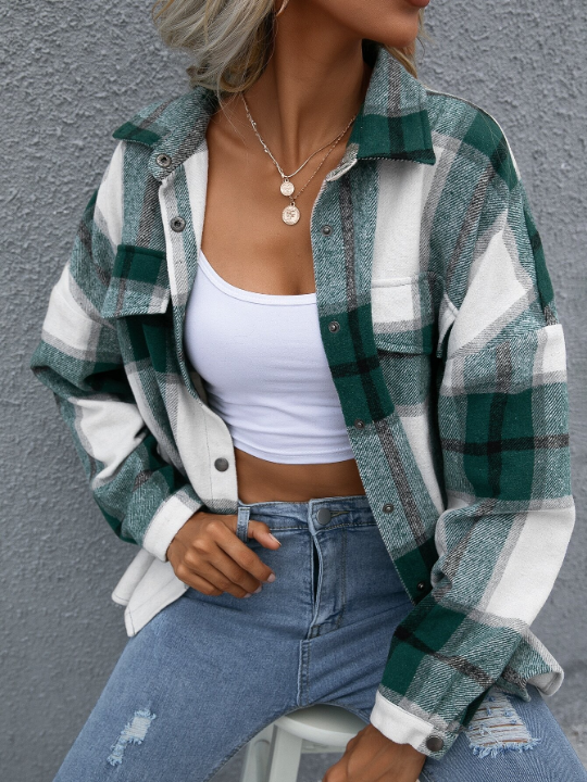 LUNE Plaid Flap Pocket Drop Shoulder Jacket