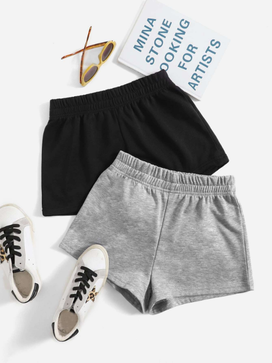 EZwear 2 Pack Solid Elastic Waist Track Shorts