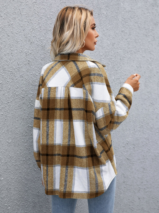 LUNE Plaid Flap Pocket Drop Shoulder Jacket