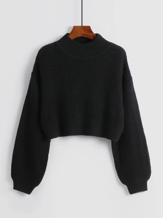 LUNE Solid Ribbed Knit Drop Shoulder Sweater