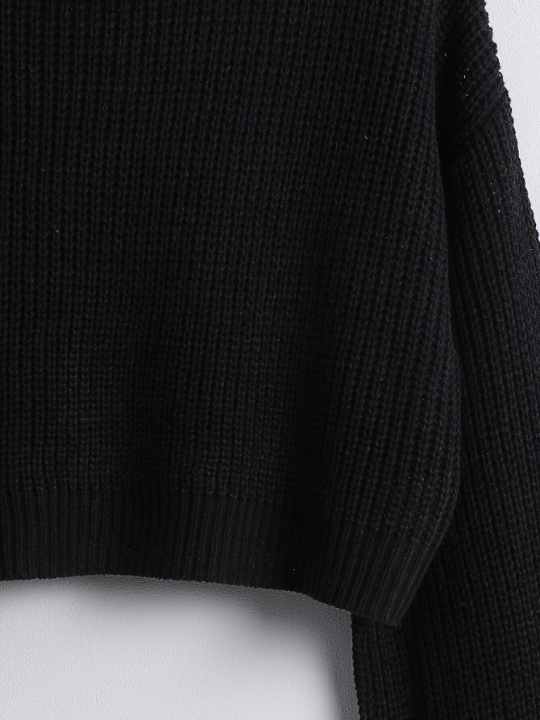LUNE Solid Ribbed Knit Drop Shoulder Sweater