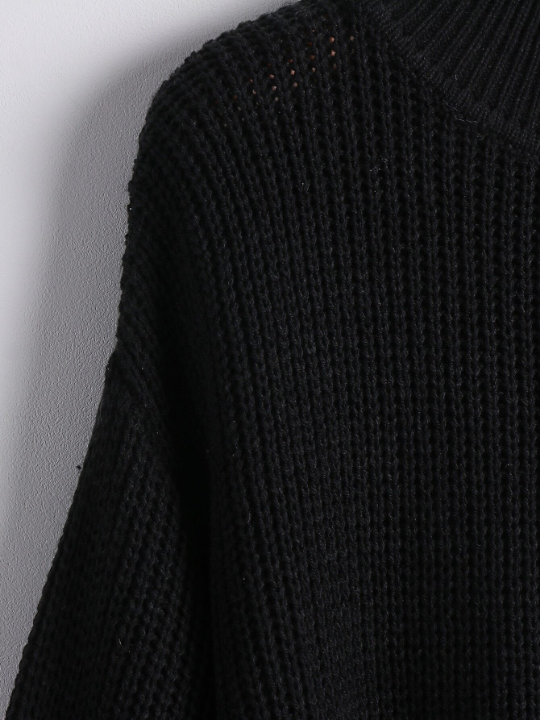 LUNE Solid Ribbed Knit Drop Shoulder Sweater