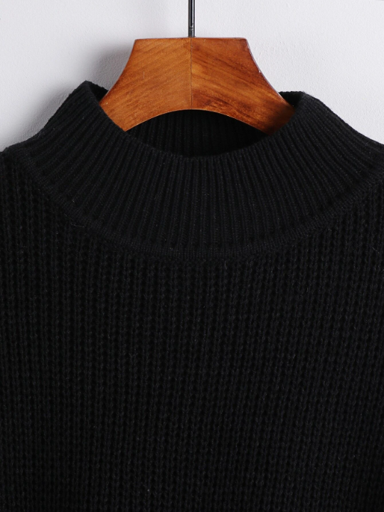 LUNE Solid Ribbed Knit Drop Shoulder Sweater