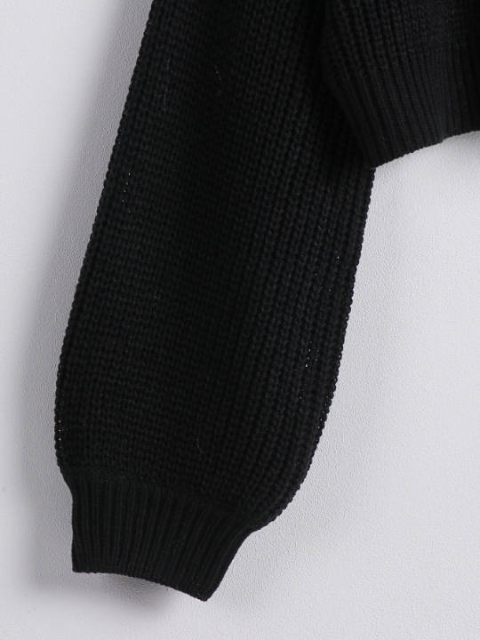 LUNE Solid Ribbed Knit Drop Shoulder Sweater