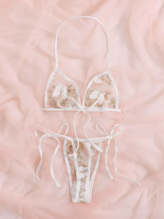 Butterfly Embroidery Mesh Lingerie Set