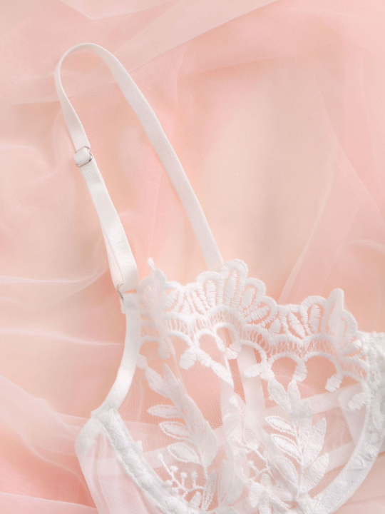 Pure Desire Embroidery Sheer Mesh Underwire Lingerie Set
