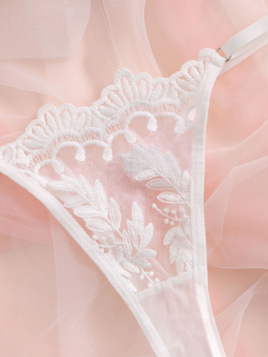 Pure Desire Embroidery Sheer Mesh Underwire Lingerie Set