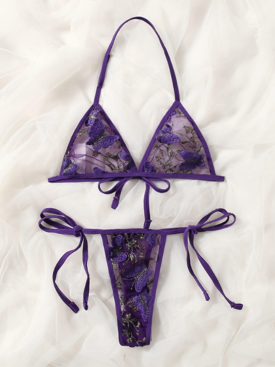Butterfly Embroidery Mesh Lingerie Set