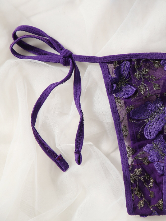 Butterfly Embroidery Mesh Lingerie Set