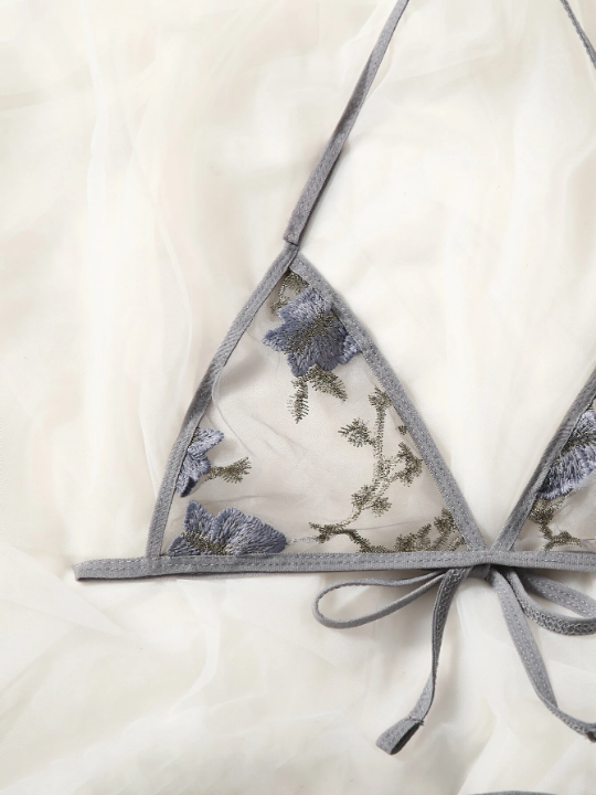 Butterfly Embroidery Mesh Lingerie Set