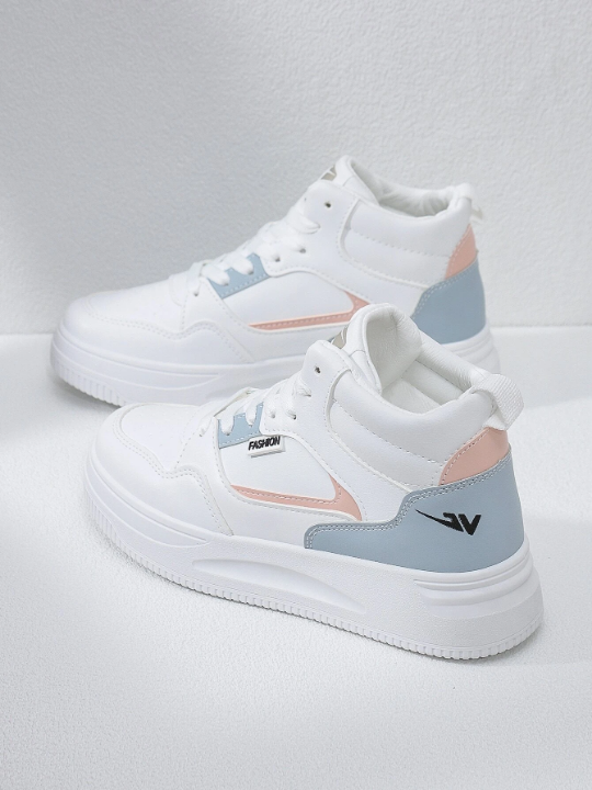 Women High Top Flat Shoes Ladies Sneakers Fashionable Casual White Shoes With Anti-Skid & Wear-Resistant Function