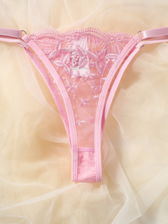 Classic Sexy Leaf Embroidery Sheer Mesh Underwire Lingerie Set