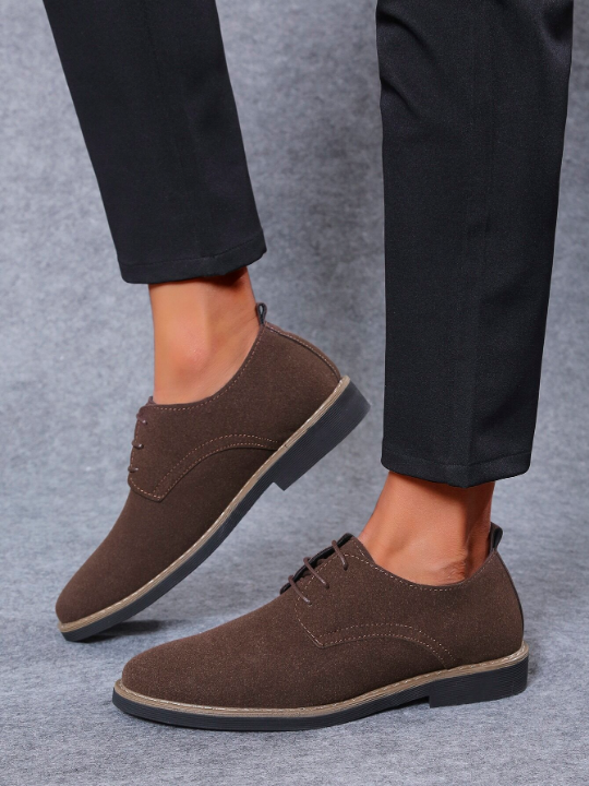 Men's Matte Breathable Round Toe Low-Top Lace-Up Low Heel Shoes, Suitable For Casual, Youth, Students, All Seasons, Pu Leather