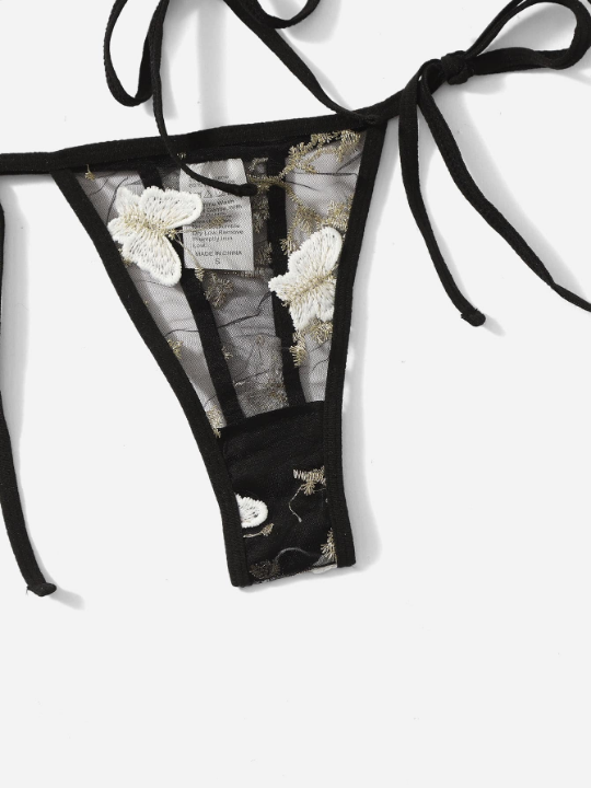 Butterfly Embroidery Mesh Lingerie Set